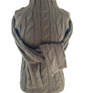 W's cotton brown cable mock‎ turtle pullover classic SM soft